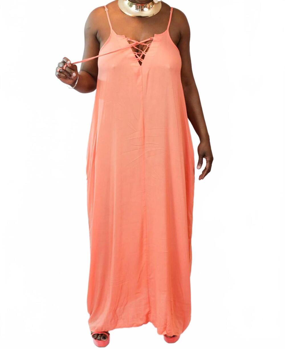 NEW ELAN adjustable straps maxi pockets dress in coral